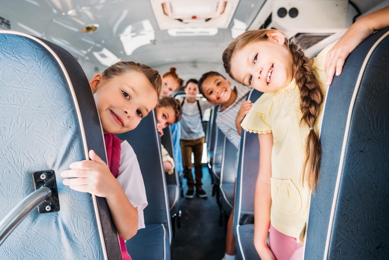 Children on a school bus for an allergy-safe field trip